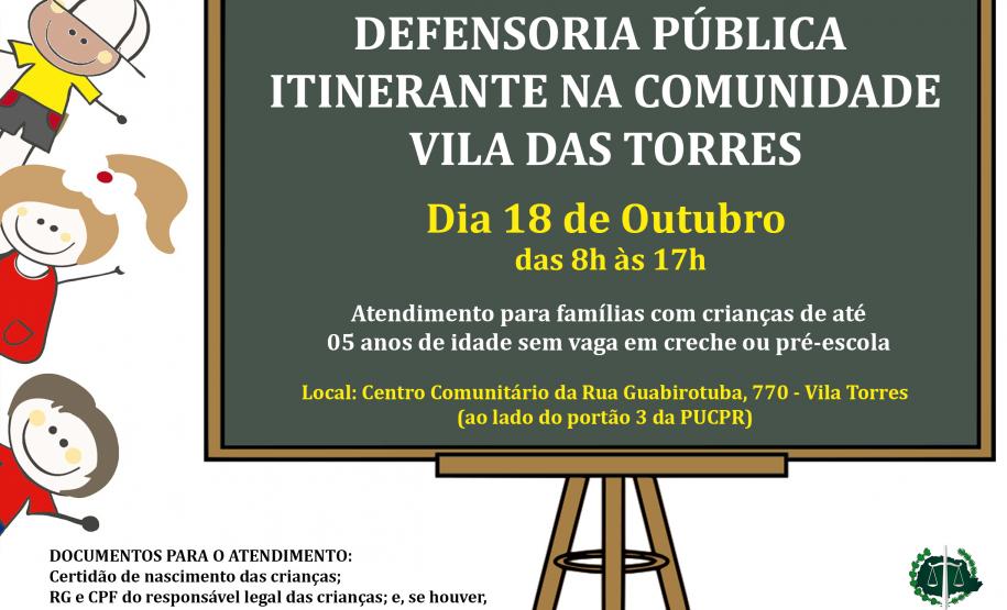 Defensoria Itinerante vai à Vila Torres no sábado