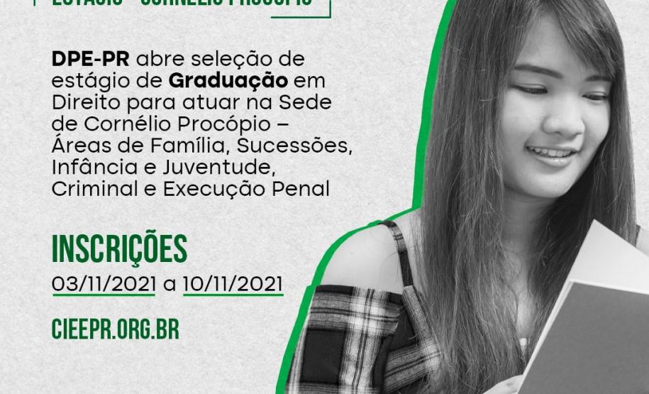 DPE-PR abre vaga de estágio para atuar na sede de Cornélio Procópio