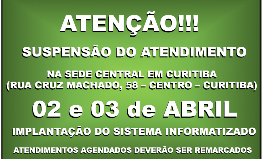 Suspensão do atendimento na sede central