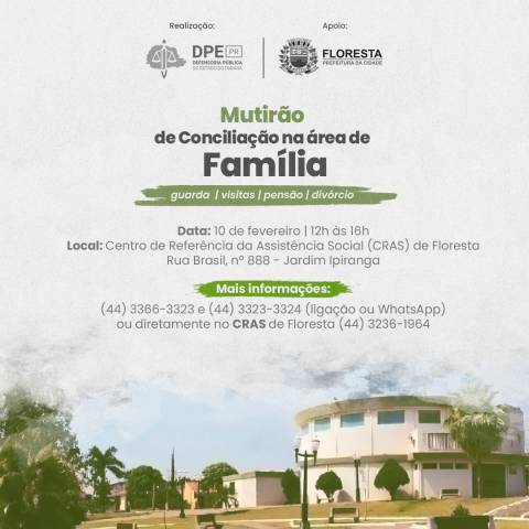 DPE-PR realiza mutirão de conciliação na área de Família para a população de Floresta, na região metropolitana de Maringá